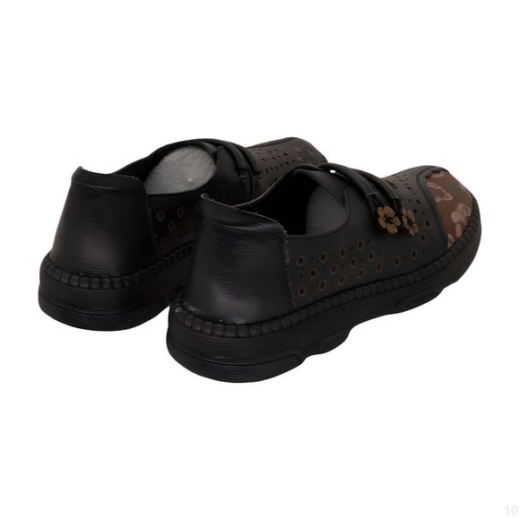 Rumour Has It Black Floral Perforated Embossed Leather Loafer Womens Size 8 - Picture 2 of 5